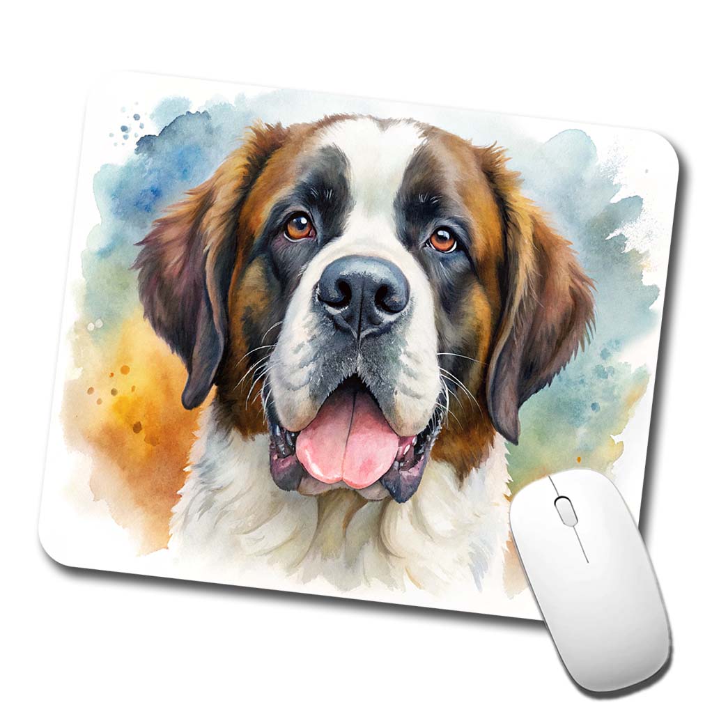 Saint Bernard Dog Watercolor Style Low Profile Mouse Pad Mat