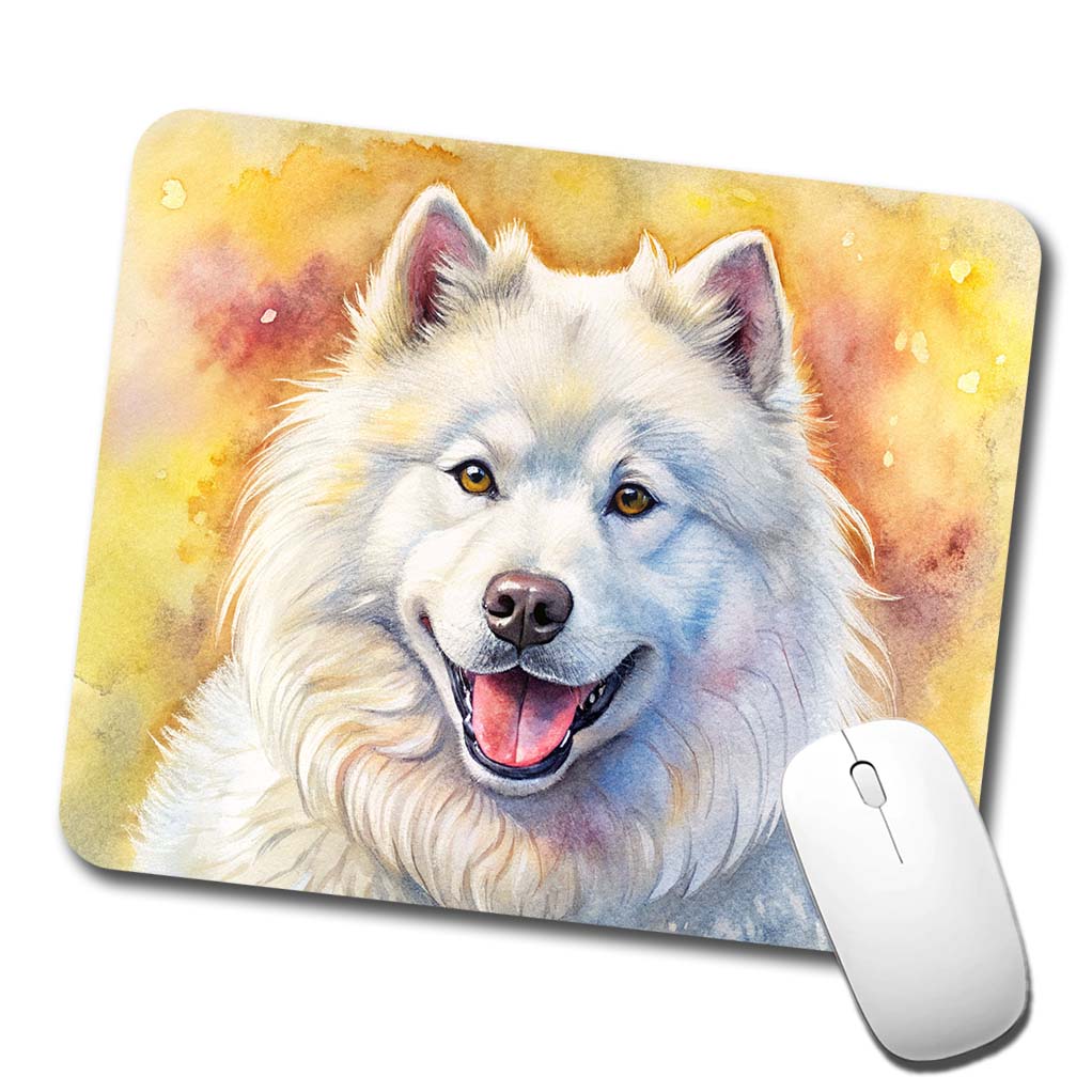 Samoyed Dog Illustration Low Profile Mouse Pad Mat