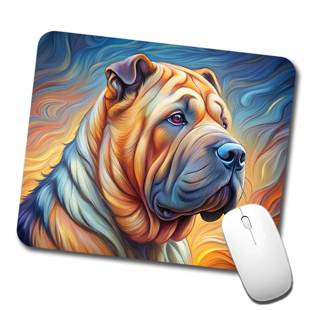 Shar Pei Dog Expressionism Art Low Profile Mouse Pad Mat
