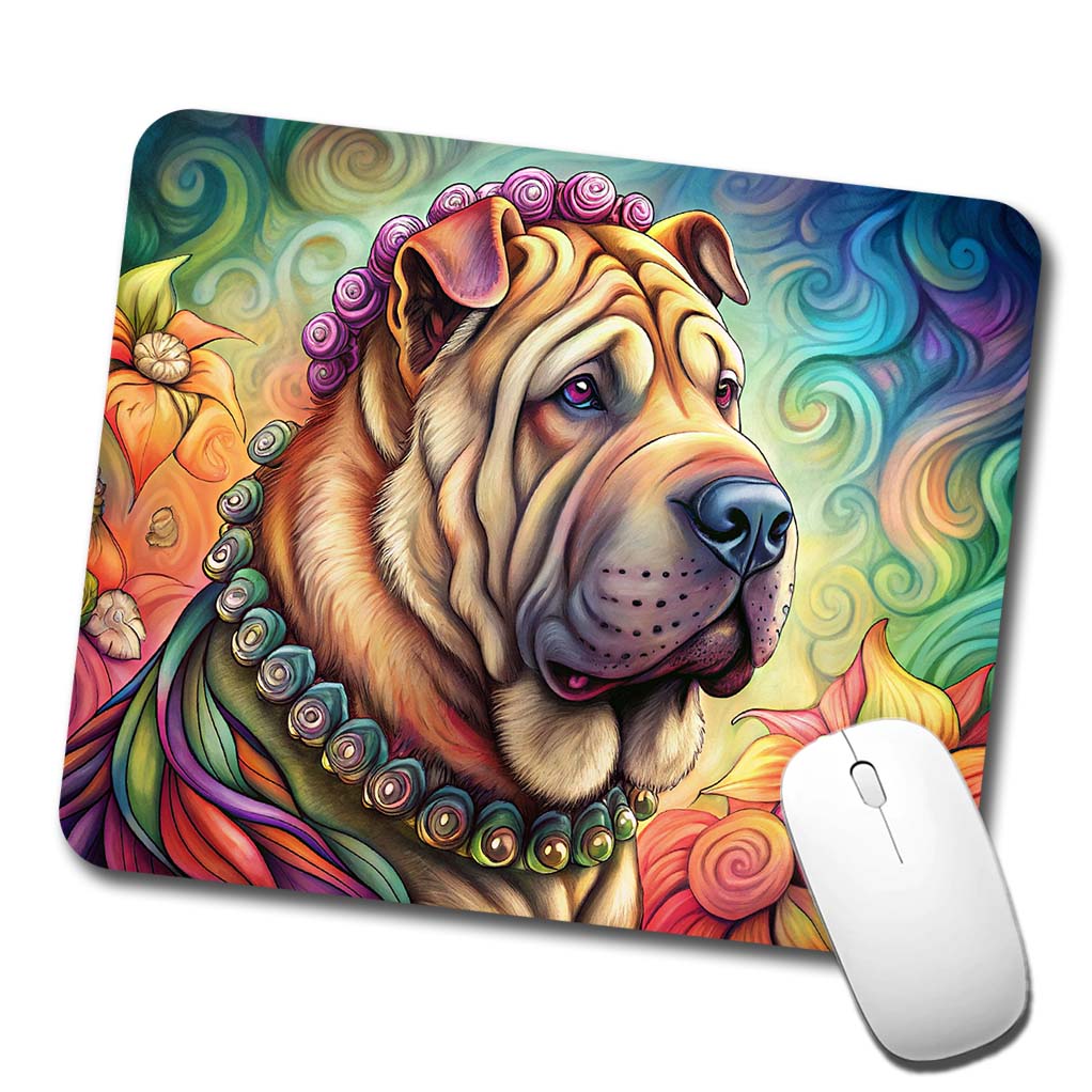 Shar Pei Dog French Bohemian Art Low Profile Mouse Pad Mat