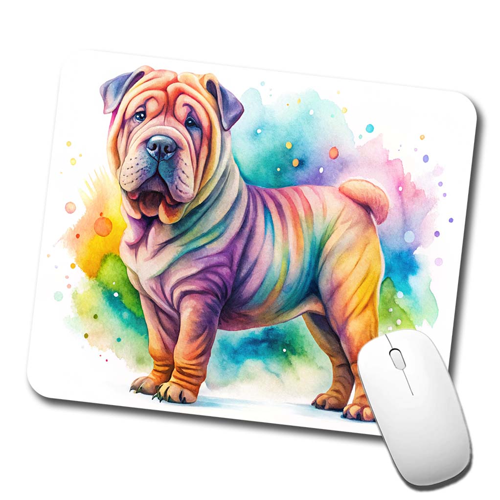 Shar Pei Dog Watercolor Style Low Profile Mouse Pad Mat