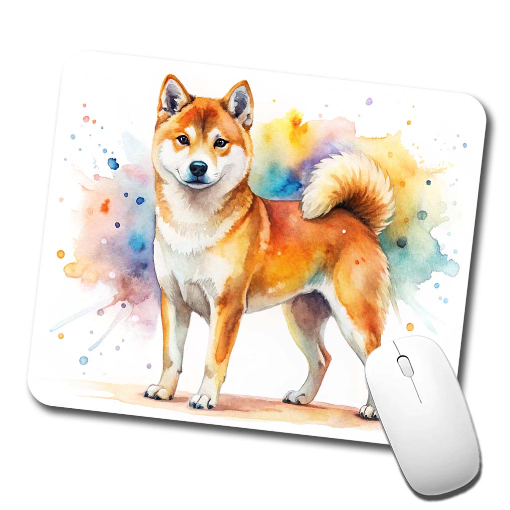 Shiba Inu Dog Watercolor Style Low Profile Mouse Pad Mat