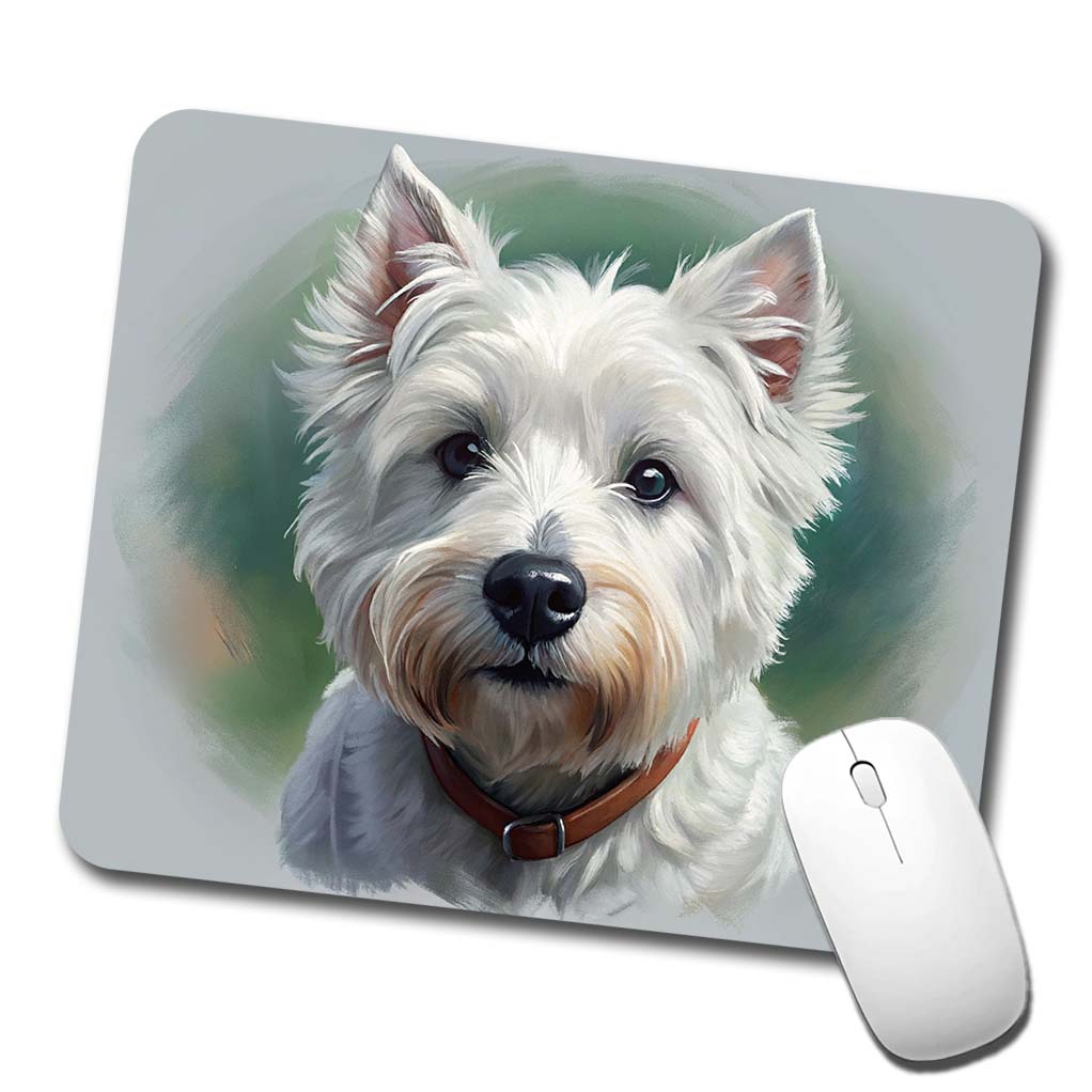 West Highland White Terrier Westie Dog Illustration Low Profile Mouse Pad Mat