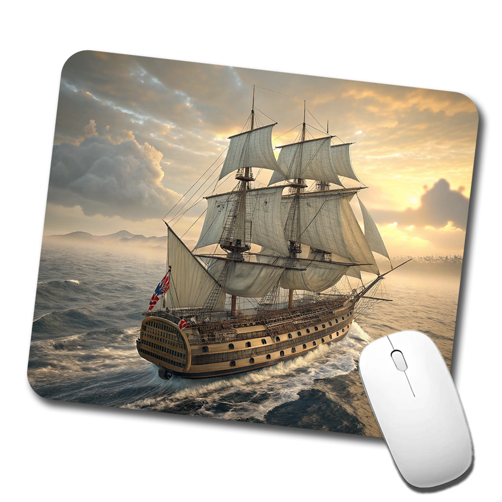 18th Century Warship Ship Of The Line At Sea Low Profile Mouse Pad Mat