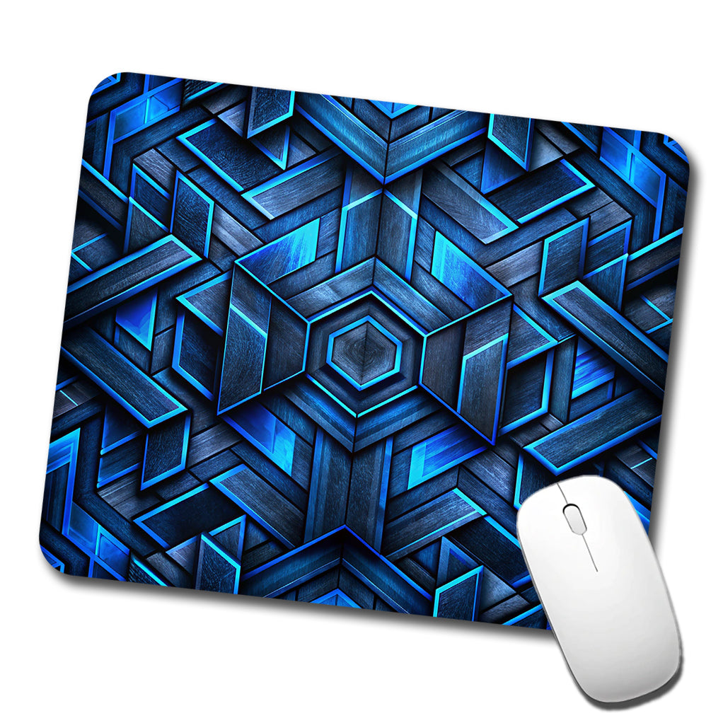 Chunky Angular Black And Blue Design Pattern Low Profile Mouse Pad Mat