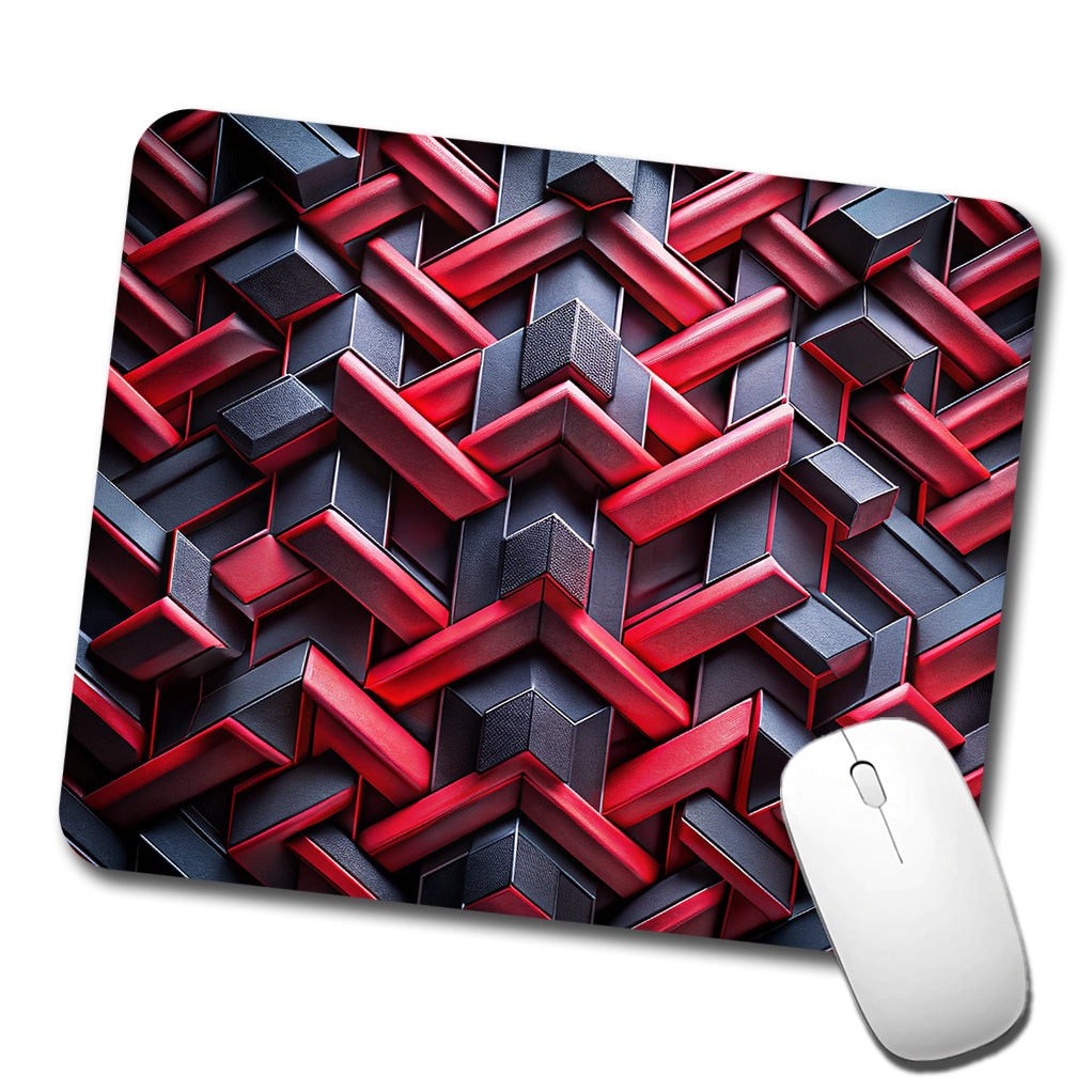 Chunky Angular Black And Red Design Pattern Low Profile Mouse Pad Mat