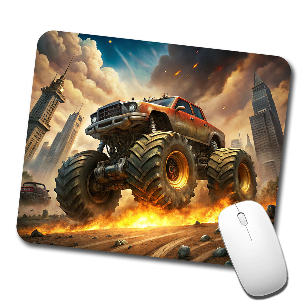 Monster Off-Road Truck Demolishing Cars Low Profile Mouse Pad Mat