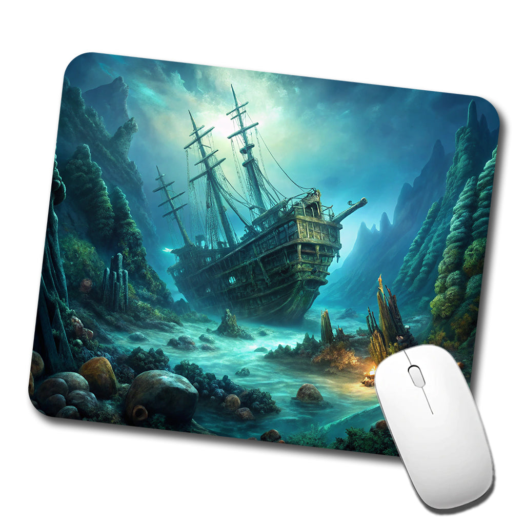 Pirate Ship Shipwreck Under The Ocean Low Profile Mouse Pad Mat