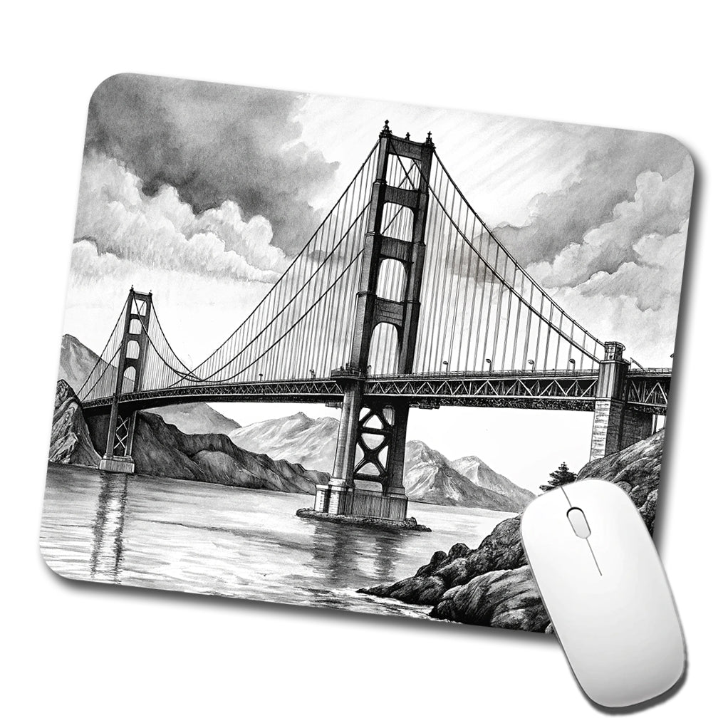 Sketch Of Golden Gate Bridge San Francisco California Low Profile Mouse Pad Mat