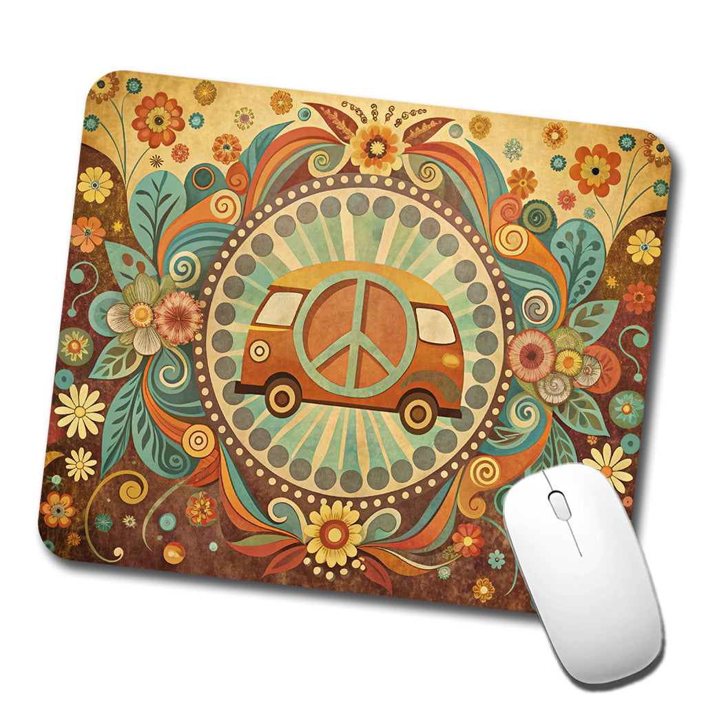 Vintage Retro Boho Hippie Van Peace Design Low Profile Mouse Pad Mat