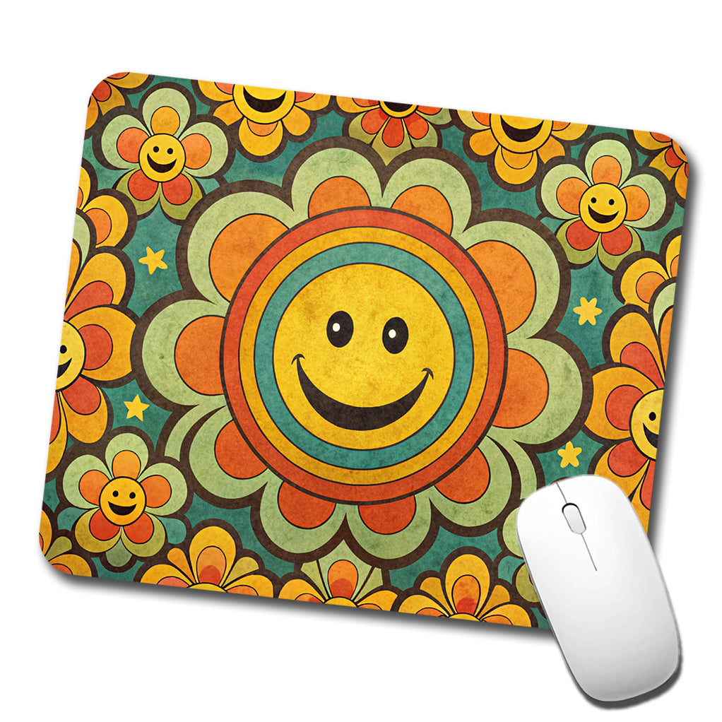 Vintage Retro Hippie Smile Pattern Design Low Profile Mouse Pad Mat