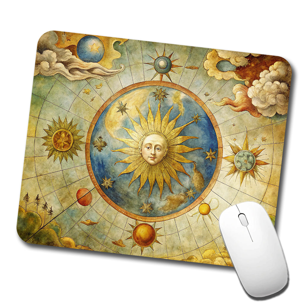Vintage Sun Moon Celestial Map Low Profile Mouse Pad Mat
