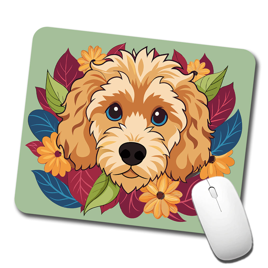 Cavapoo Head Floral Motif Dog Low Profile Mouse Pad Mat