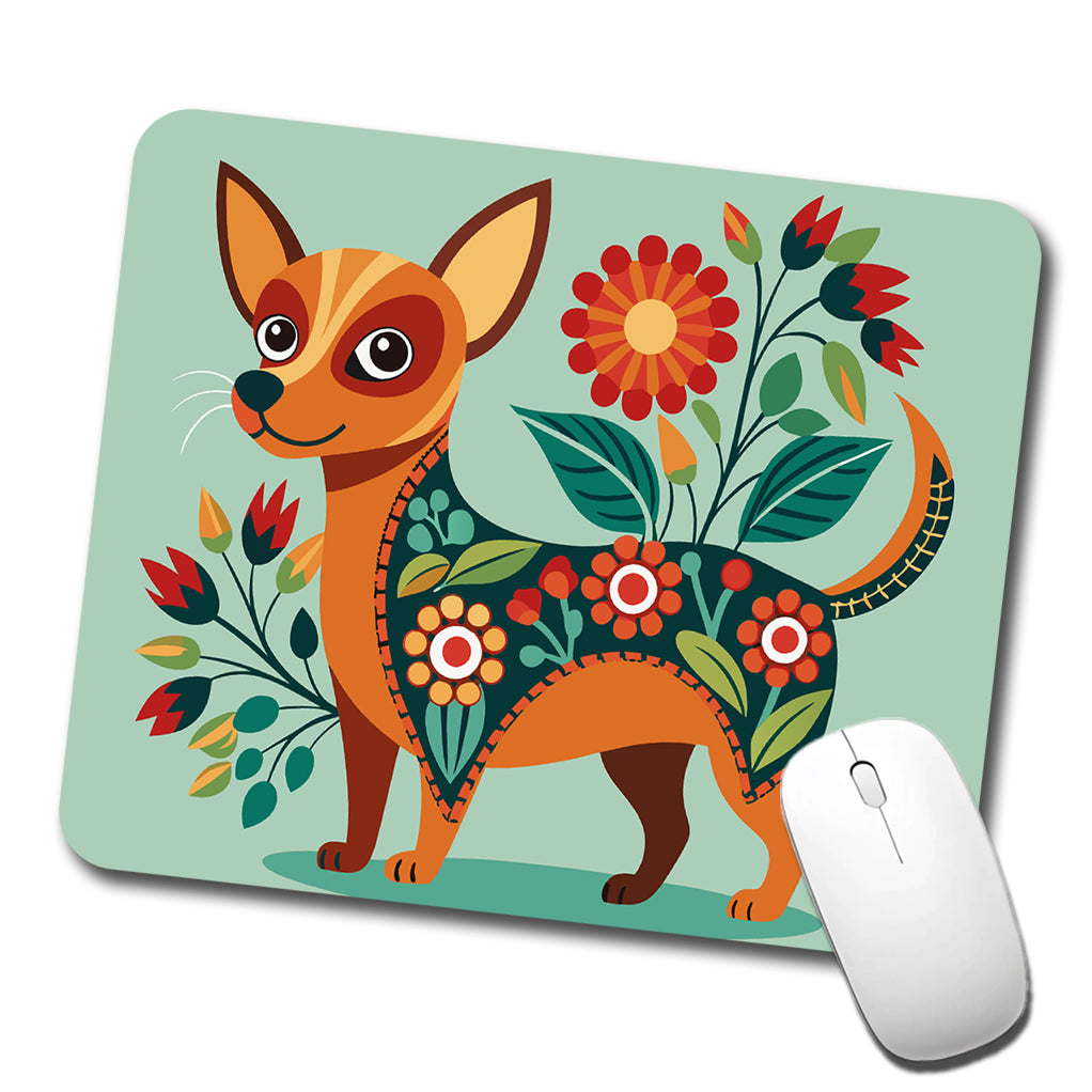 Chiweenie Floral Motif Cute Dog Low Profile Mouse Pad Mat