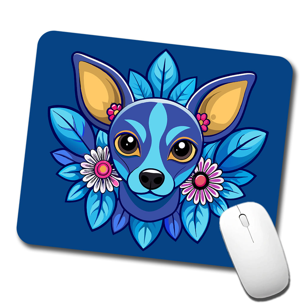 Chiweenie Head Floral Motif Blue Dog Low Profile Mouse Pad Mat