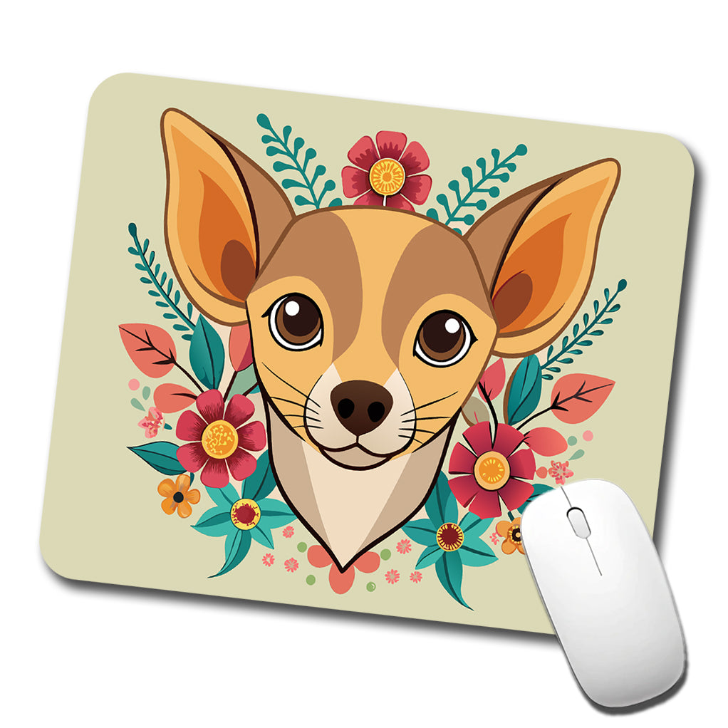 Chiweenie Head Floral Motif Dog Low Profile Mouse Pad Mat