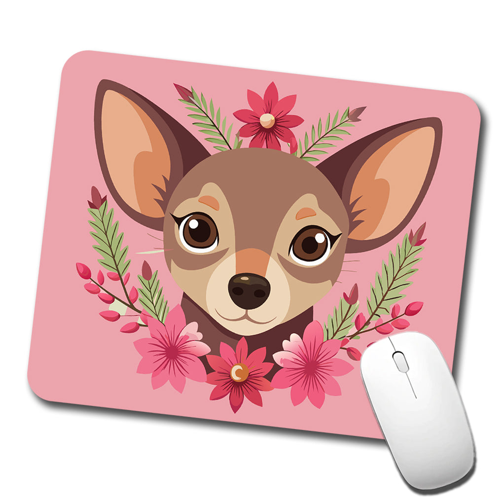 Chiweenie Head Floral Motif Pink Dog Low Profile Mouse Pad Mat