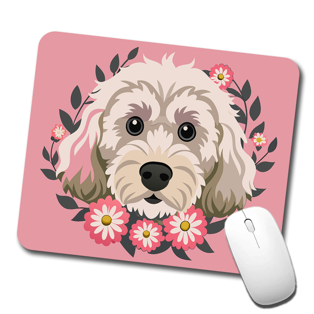 Cockapoo Head Floral Motif Light Pink Dog Low Profile Mouse Pad Mat