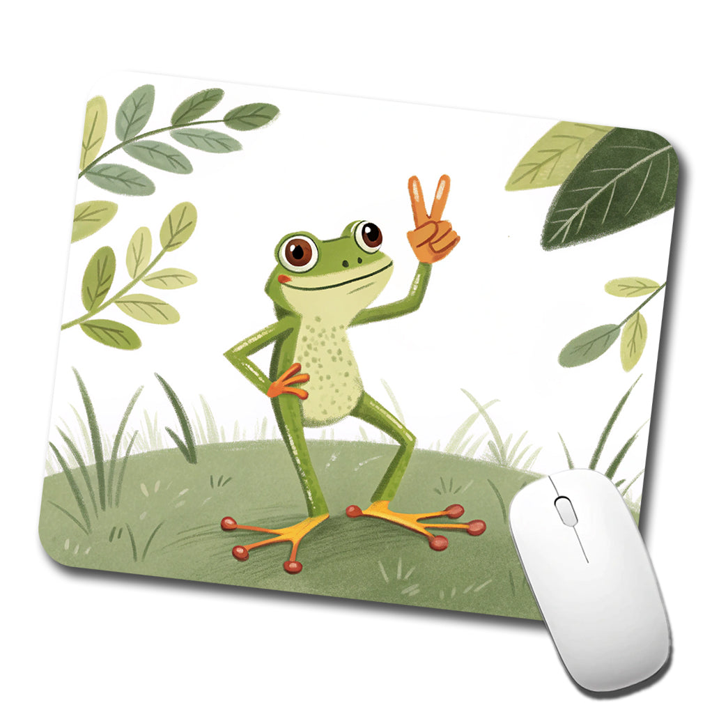 Frog Peace Sign Drawing Funny Low Profile Mouse Pad Mat