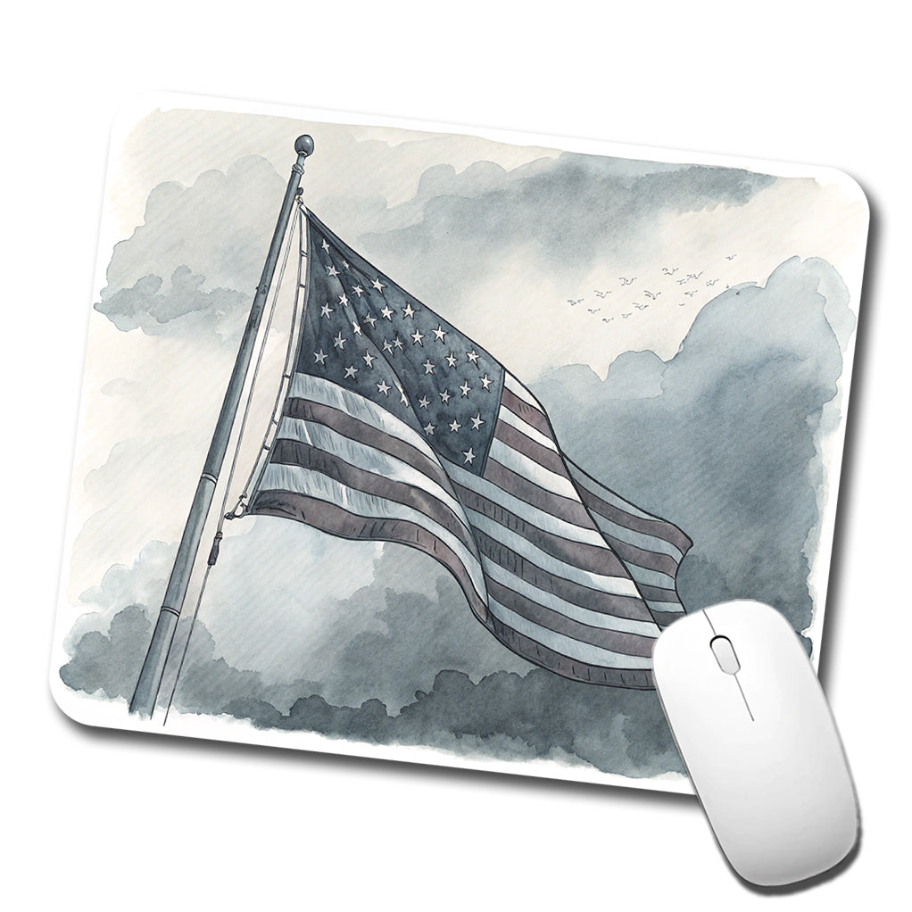 Gray American Flag Watercolor USA United States Low Profile Mouse Pad Mat