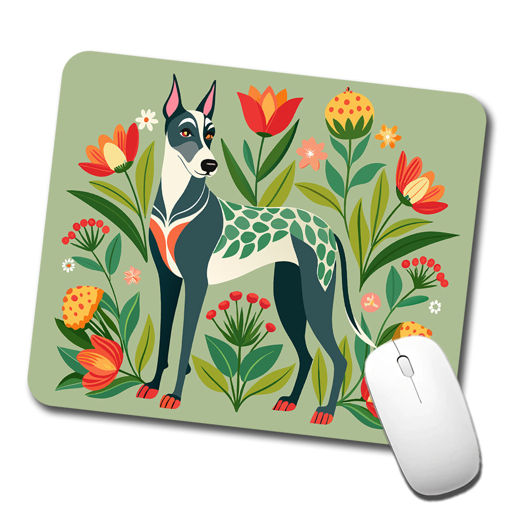 Great Dane Floral Motif Dog Standing Low Profile Mouse Pad Mat