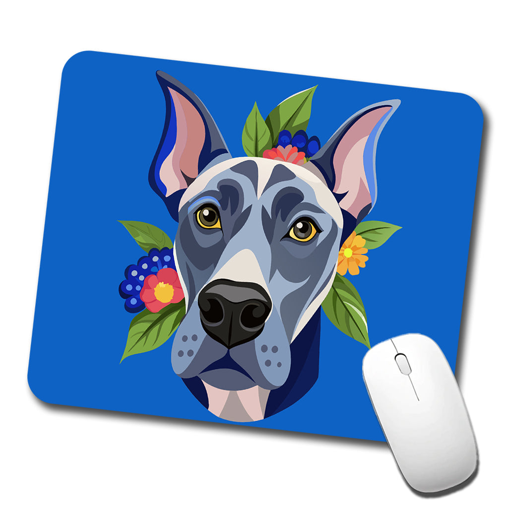 Great Dane Head Floral Motif Blue Dog Low Profile Mouse Pad Mat