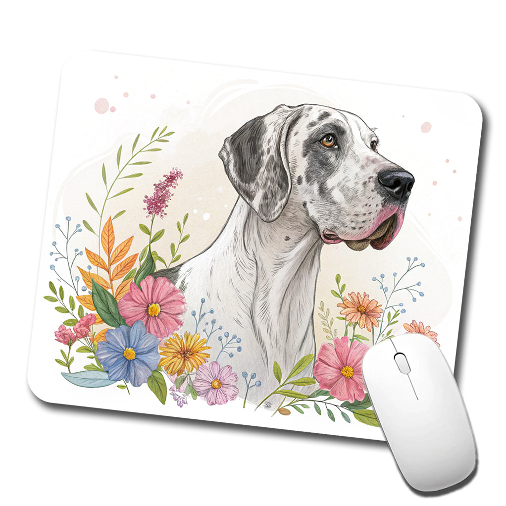 Great Dane Floral Motif Dog Light Low Profile Mouse Pad Mat