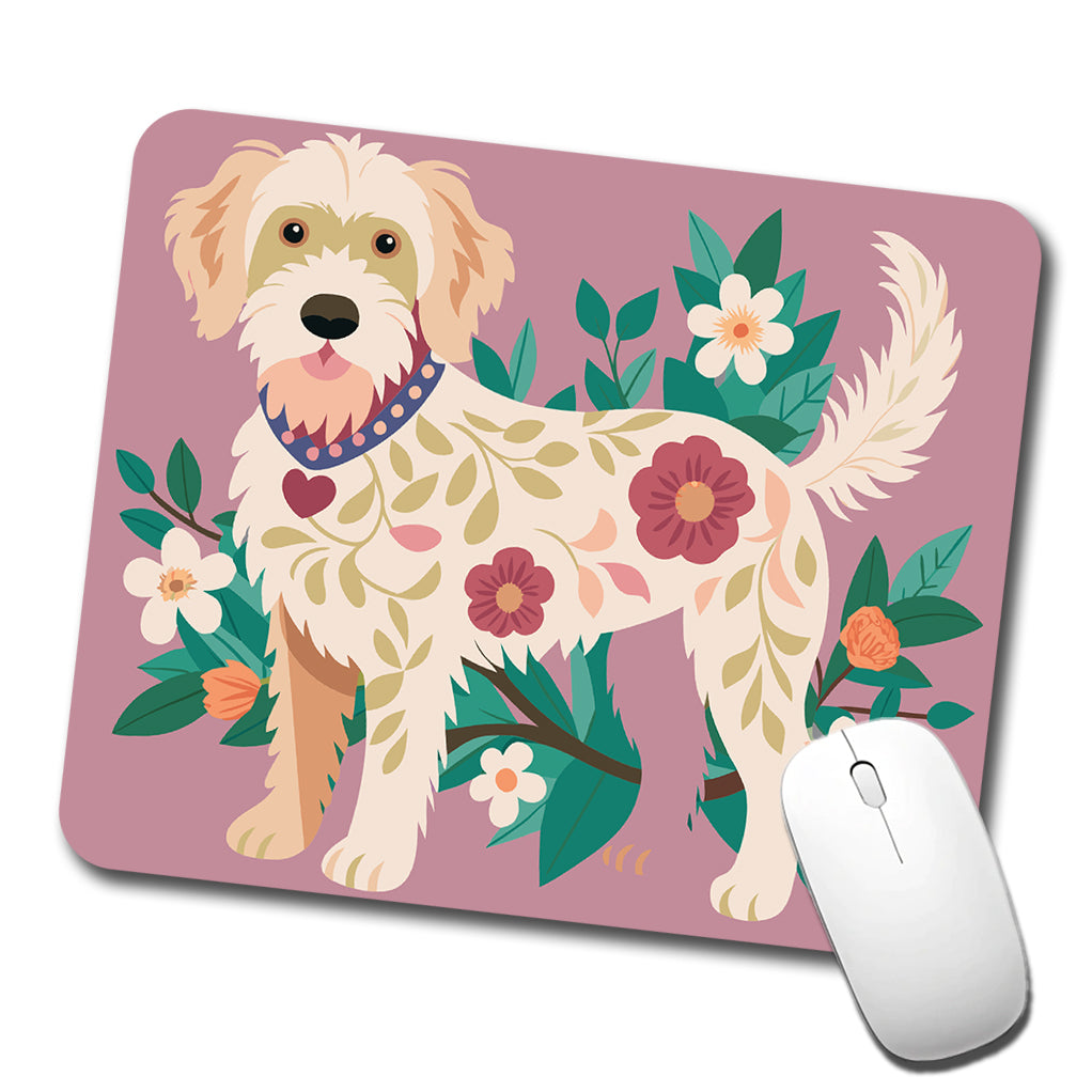 Labradoodle Floral Motif Standing Dog Low Profile Mouse Pad Mat