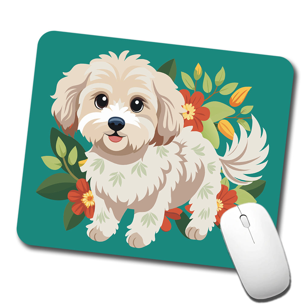 Maltipoo Floral Motif Dog Standing Low Profile Mouse Pad Mat