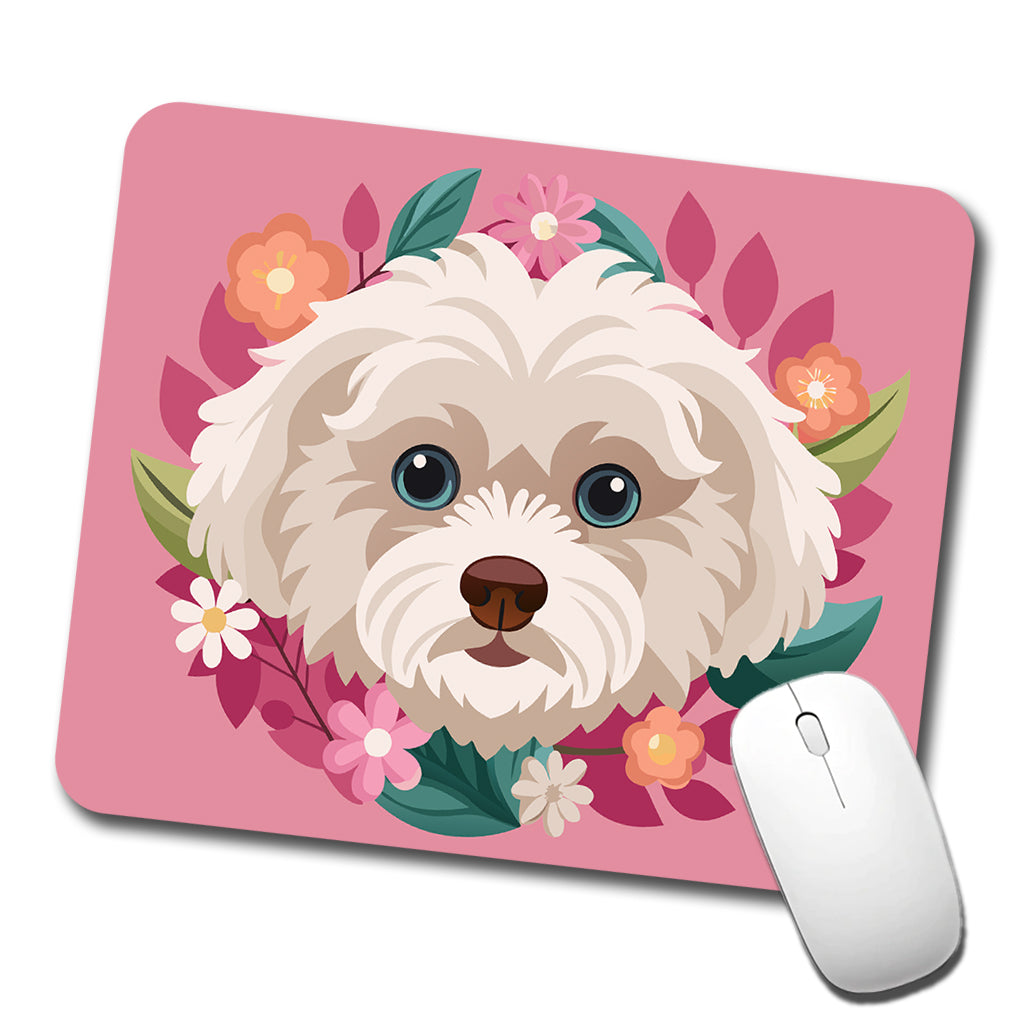 Maltipoo Head Floral Motif Pink Dog Low Profile Mouse Pad Mat