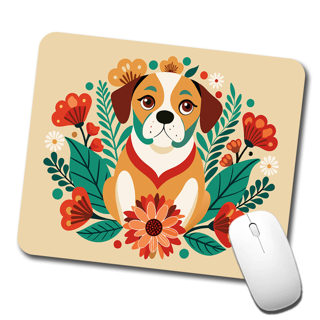 Puggle Floral Motif Dog Low Profile Mouse Pad Mat