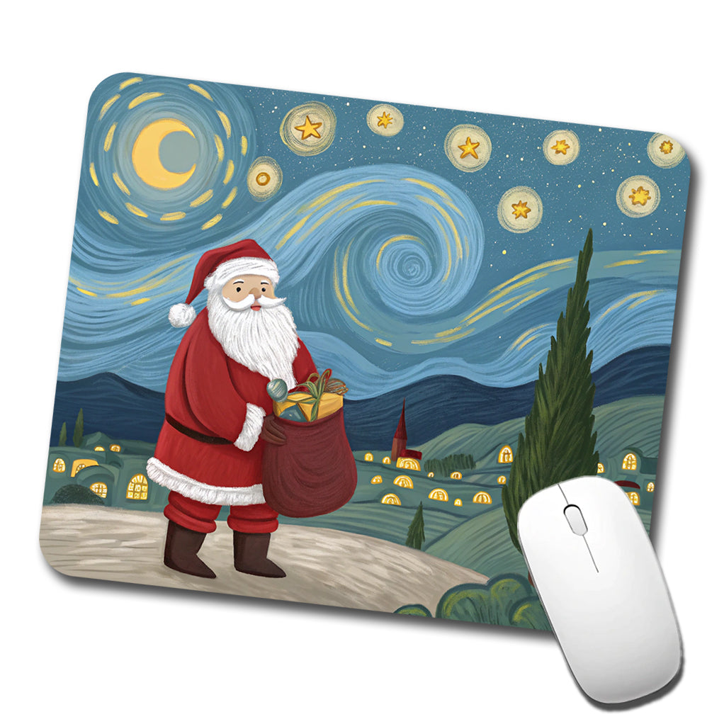 Santa Van Gogh Starry Night Christmas Funny Low Profile Mouse Pad Mat