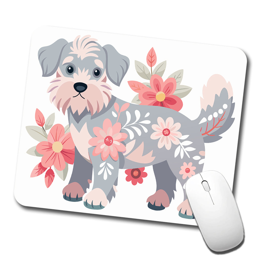 Schnoodle Floral Motif Dog Low Profile Mouse Pad Mat
