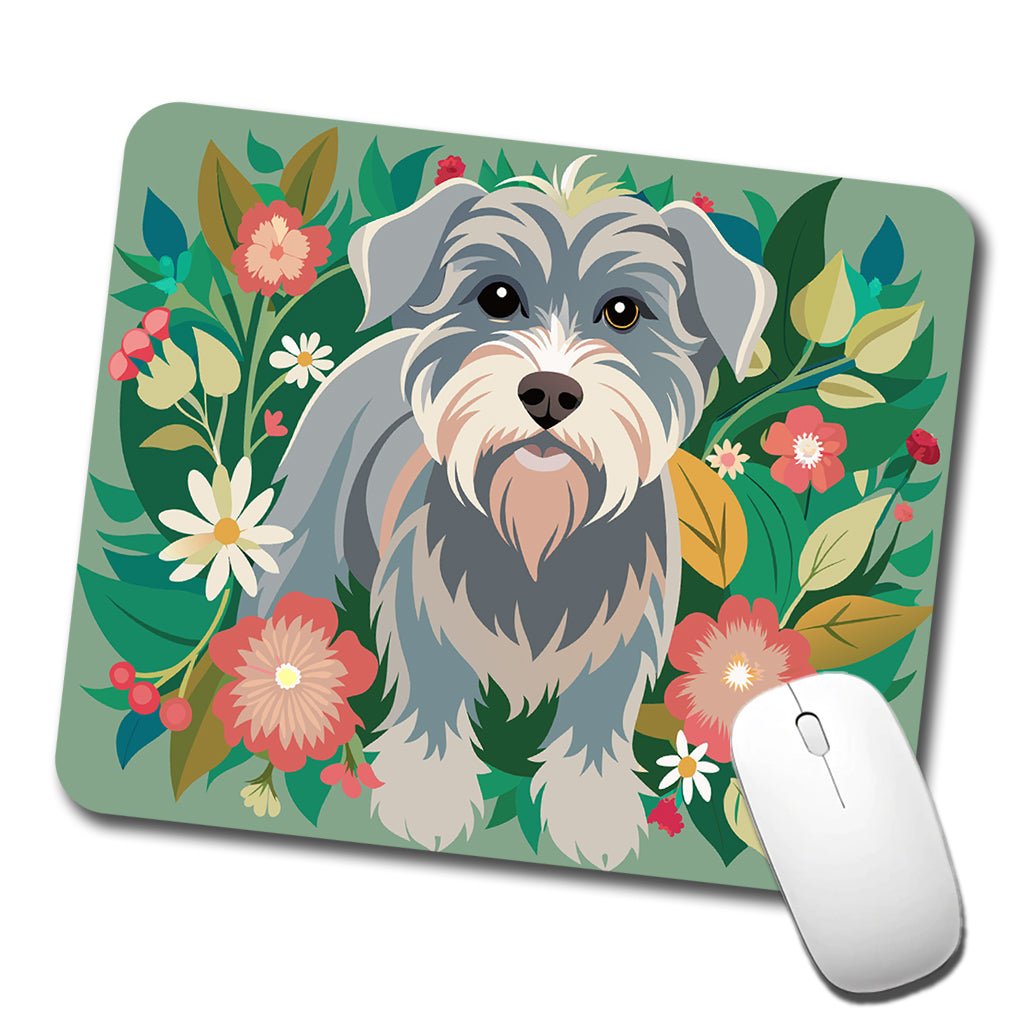 Schnoodle Floral Motif Green Dog Low Profile Mouse Pad Mat