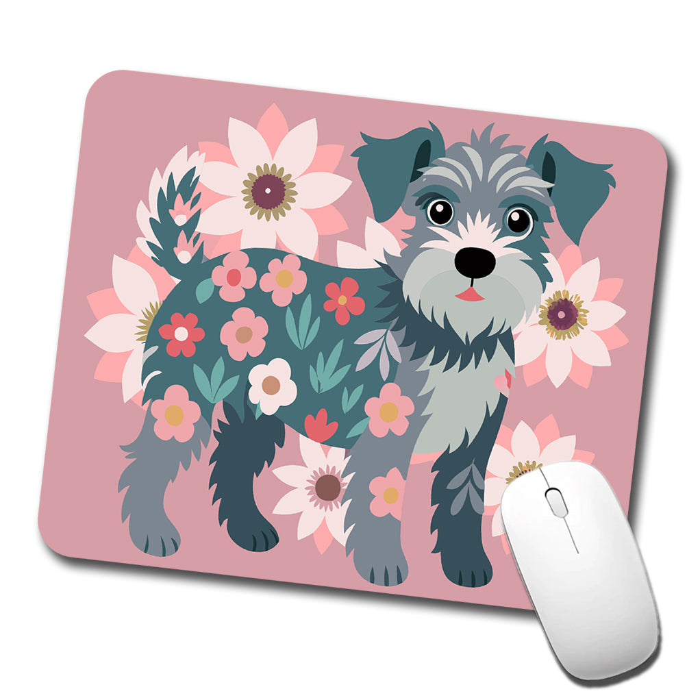Schnoodle Floral Motif Pink Dog Low Profile Mouse Pad Mat