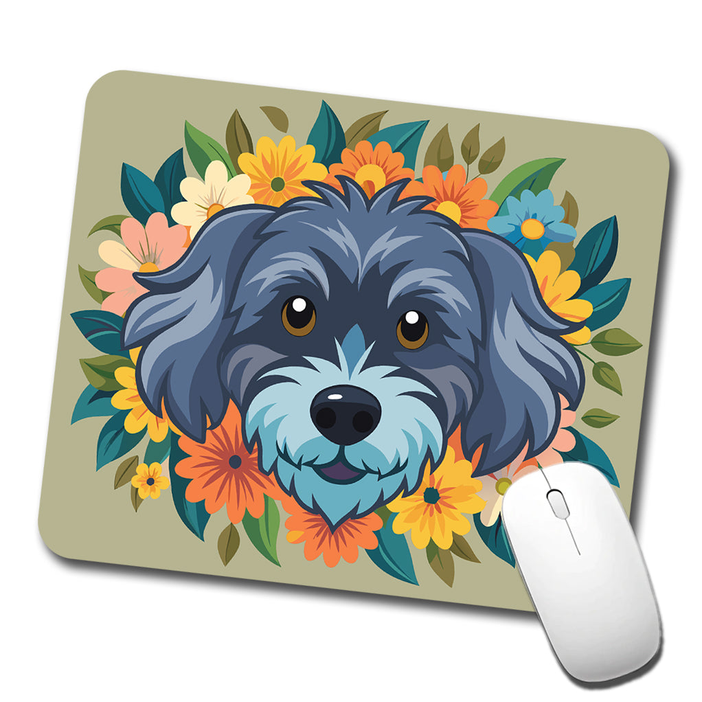 Schnoodle Head Floral Motif Dog Low Profile Mouse Pad Mat