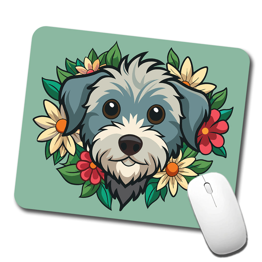 Schnoodle Head Floral Motif Green Dog Low Profile Mouse Pad Mat