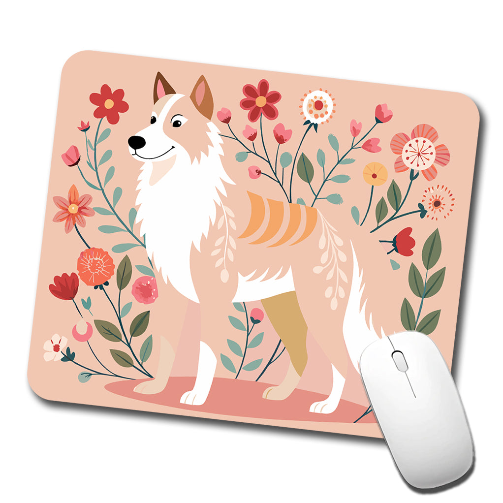 Siberian Retriever Floral Motif Dog Cute Low Profile Mouse Pad Mat