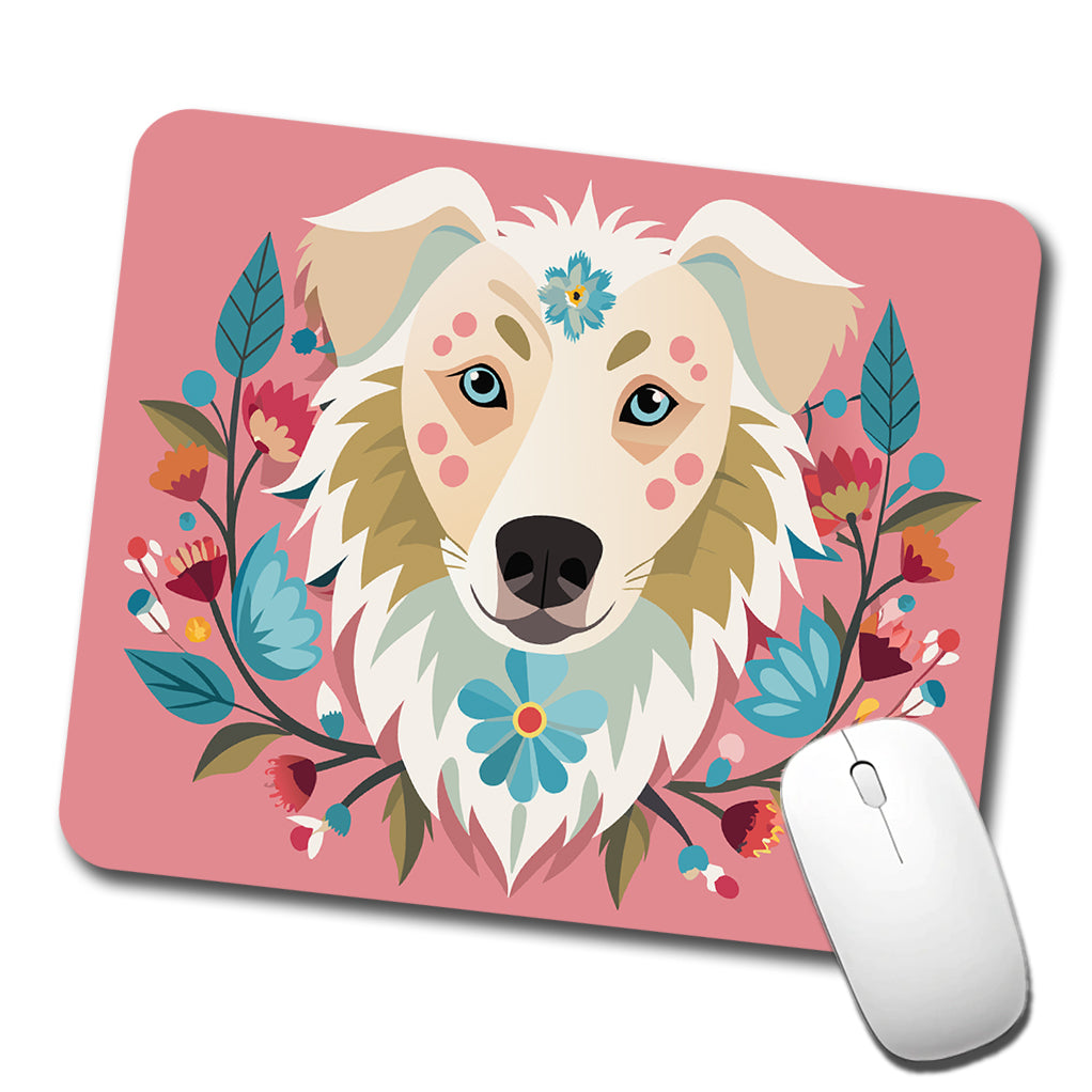 Siberian Retriever Head Floral Motif Pink Dog Low Profile Mouse Pad Mat