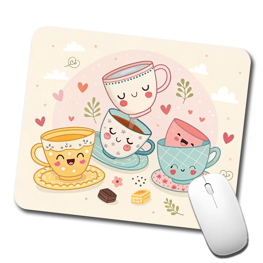 Kawaii Happy Tea Cups Low Profile Mouse Pad Mat