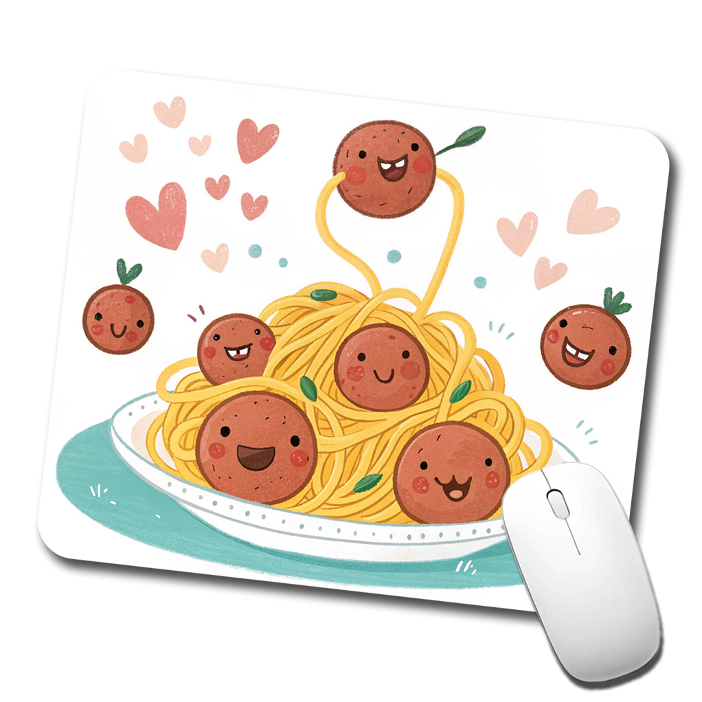Kawaii Spaghetti And Meatballs Pasta Low Profile Mouse Pad Mat