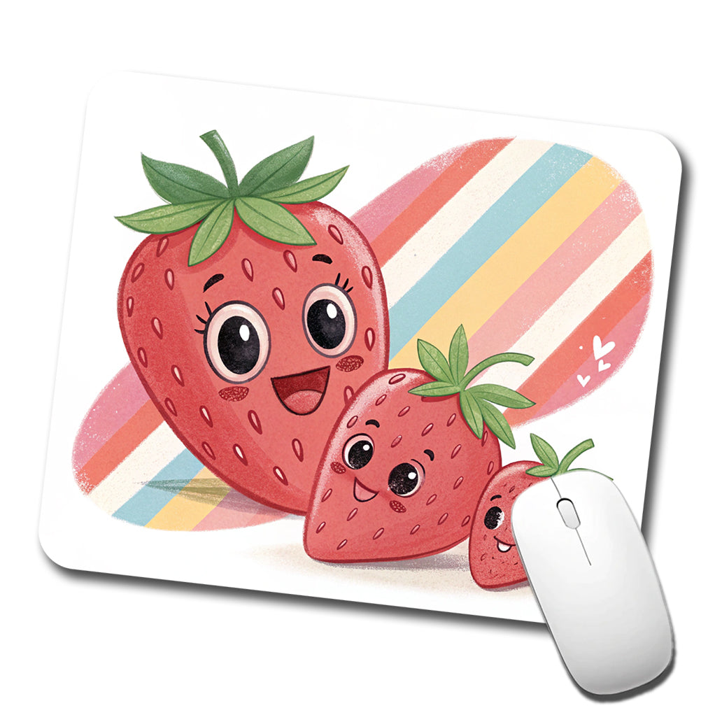 Kawaii Strawberries Diagonal Stripes Low Profile Mouse Pad Mat