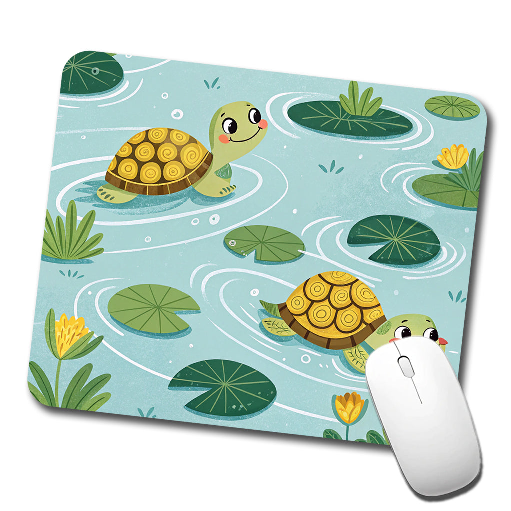 Turtles Swimming In Pond Low Profile Mouse Pad Mat