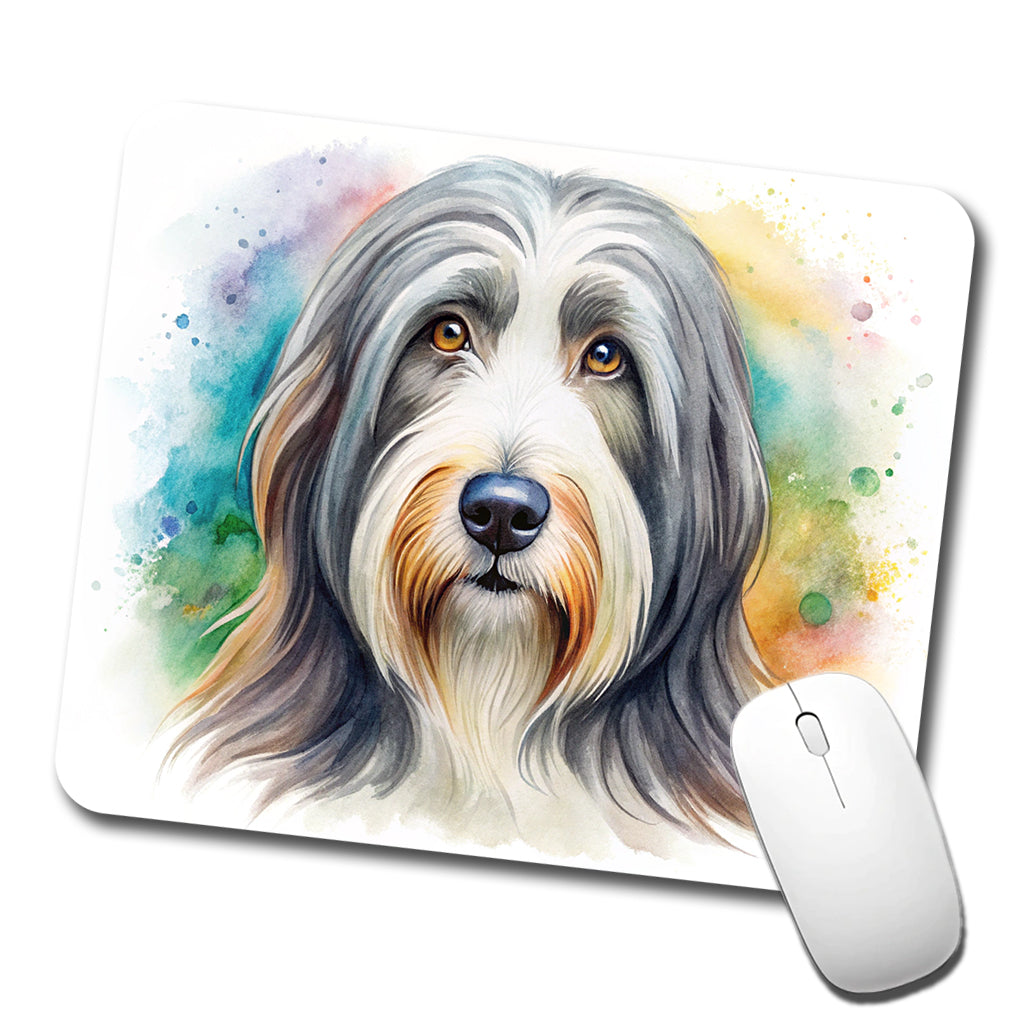 Bearded Collie Dog Watercolor Style Low Profile Mouse Pad Mat