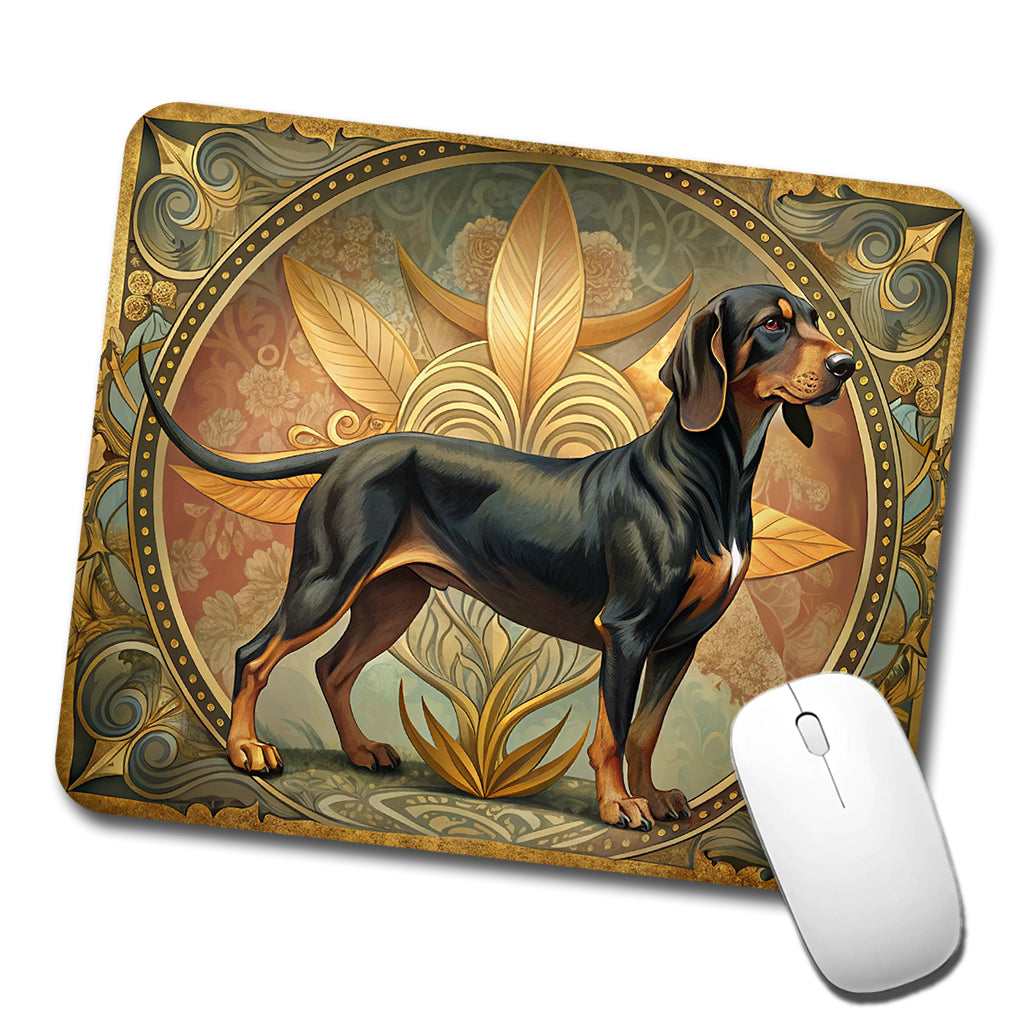 Black And Tan Coonhound Dog Art Nouveau Low Profile Mouse Pad Mat