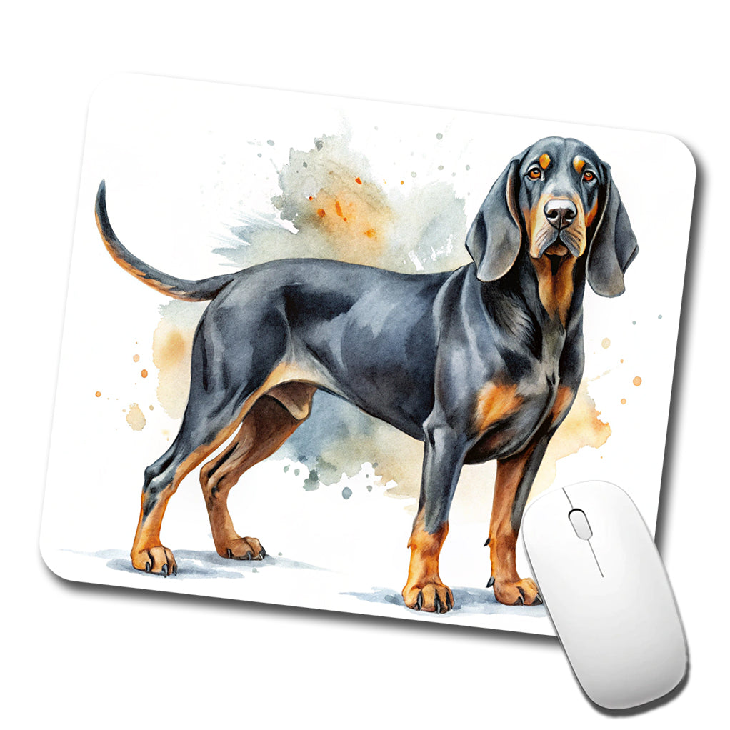 Black And Tan Coonhound Dog Watercolor Style Low Profile Mouse Pad Mat