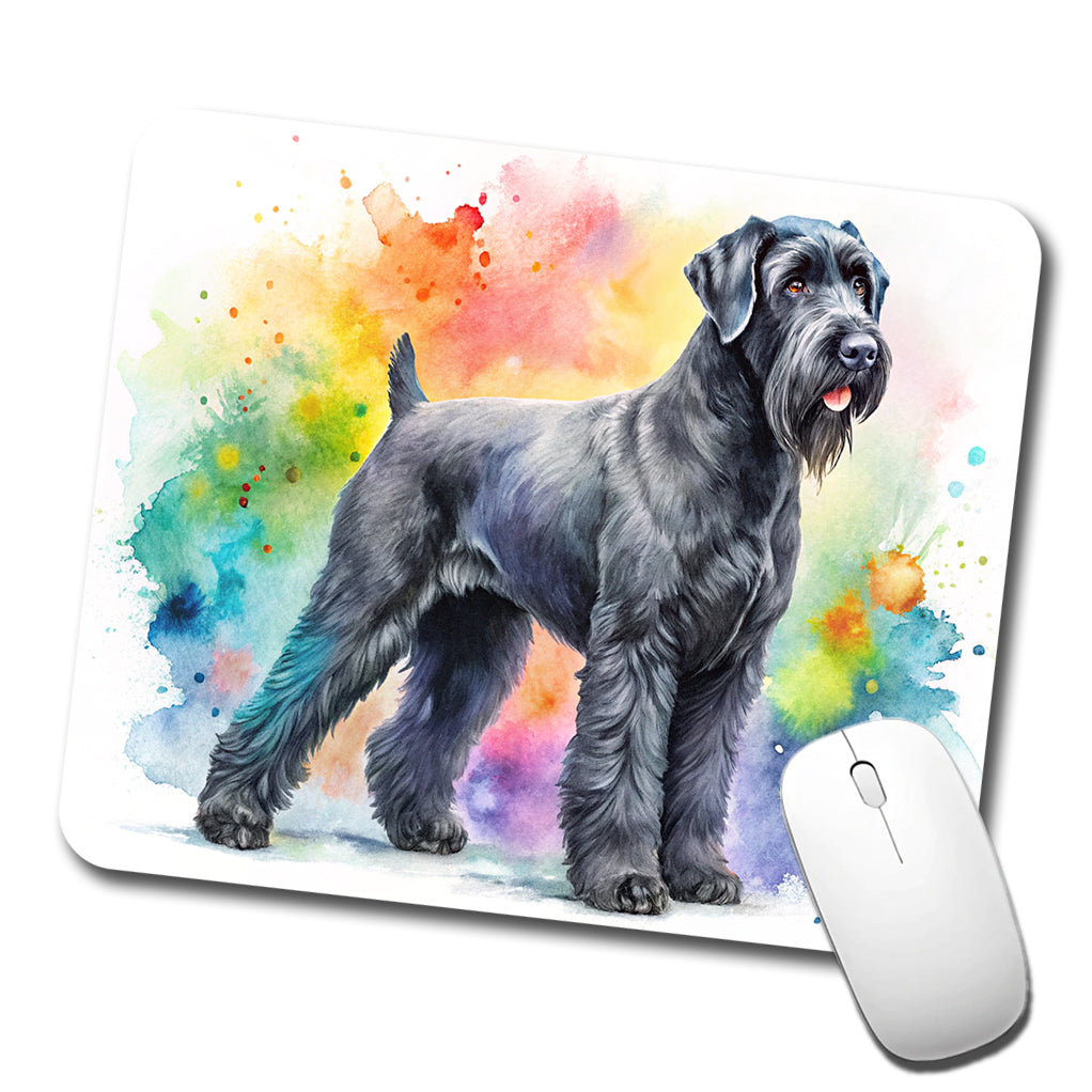 Black Russian Terrier Dog Watercolor Style Low Profile Mouse Pad Mat