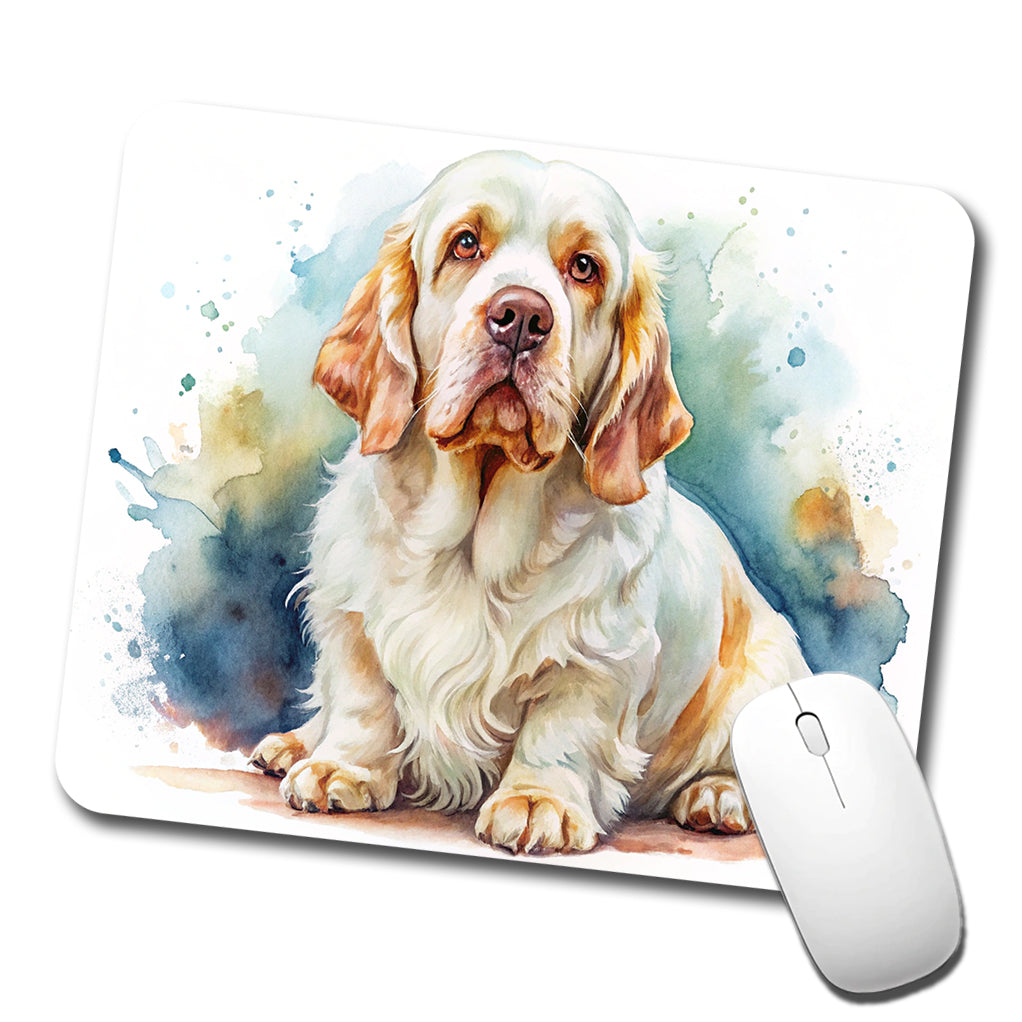 Clumber Spaniel Dog Watercolor Style Low Profile Mouse Pad Mat