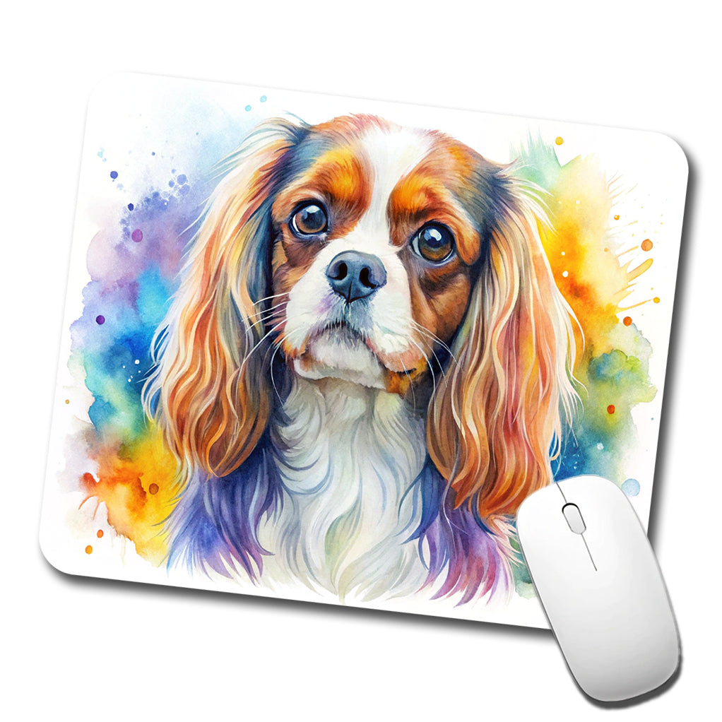 English Toy Spaniel Dog Watercolor Style Low Profile Mouse Pad Mat