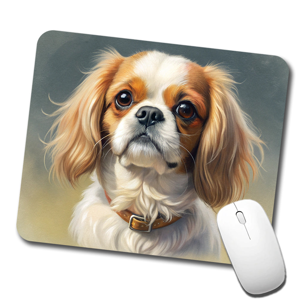 Japanese Chin Dog Illustration Low Profile Mouse Pad Mat